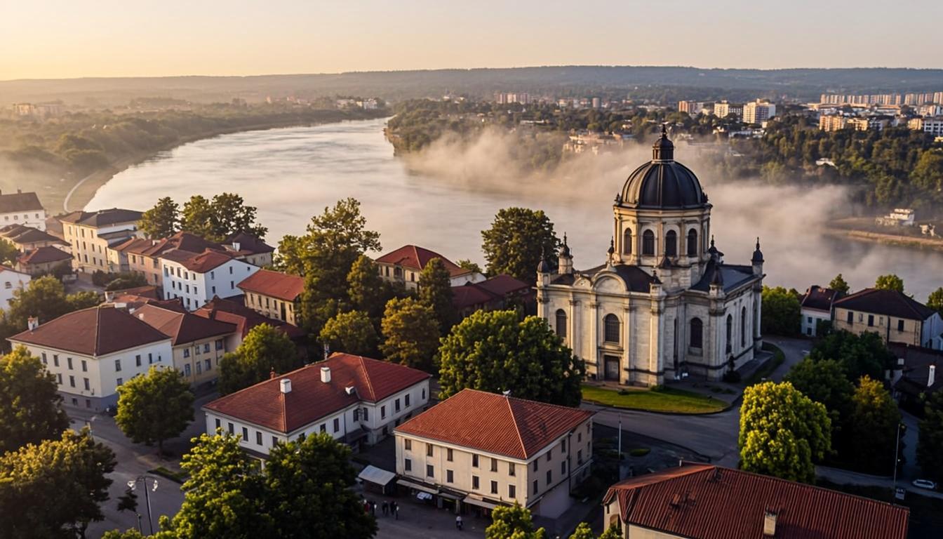 Панорама міста Глобине ввечері